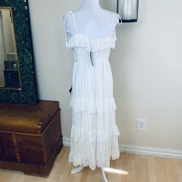 NEW Lulus Size M Easily Adored Burnout Floral Tiered Midi Dress White Ruffle - Picture 11 of 16